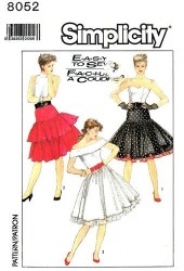 8052 SIMPLICITY  VERY FLARE SKIRT, CRINOLINES OR NOT PATTERN 8-14